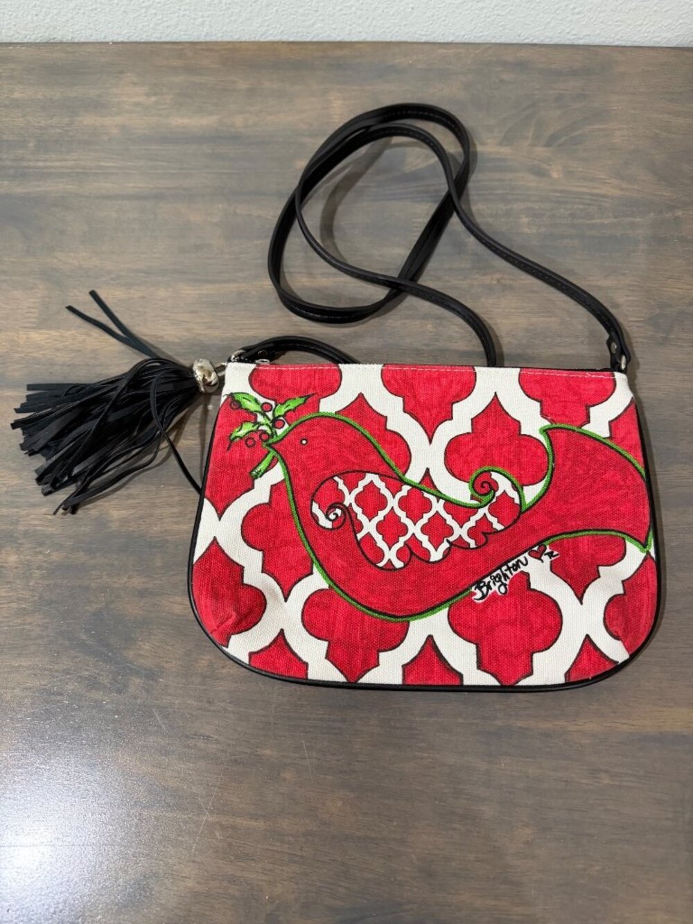Brighton Love Dove Red and White Canvas Crossbody Purse Bag